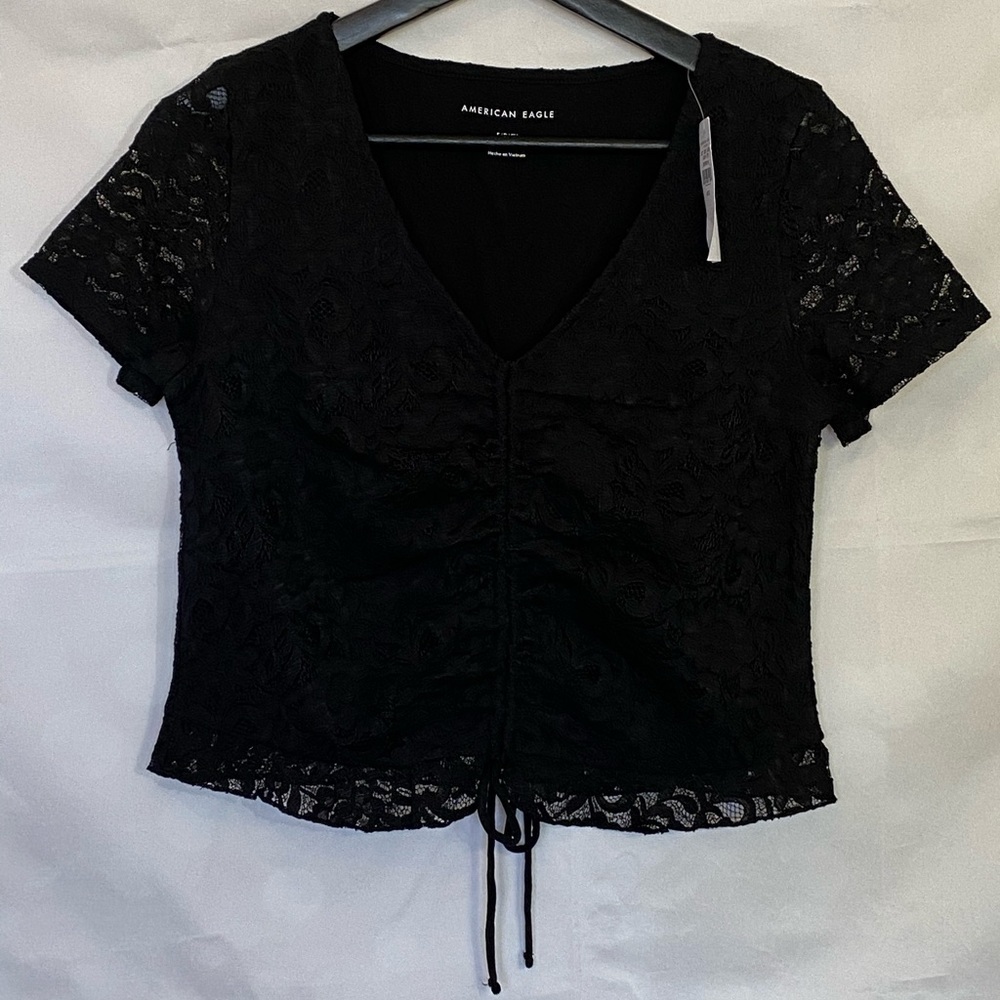 AE Cinch Front Lace T-Shirt - Picture 1 of 5